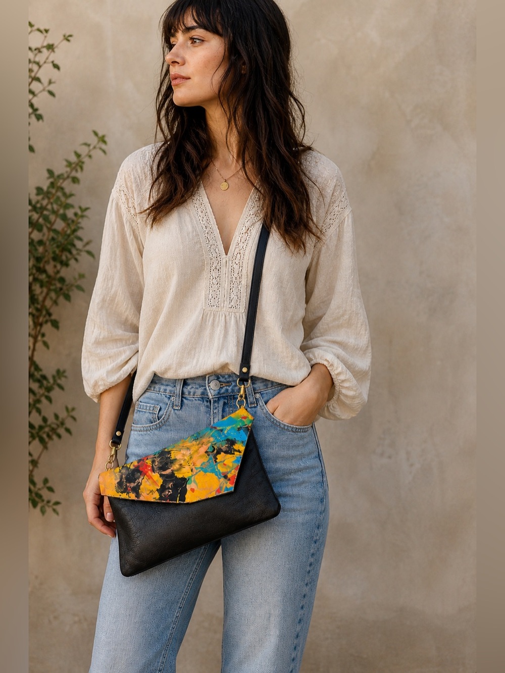 Duende Hand Dyed Leather Crossbody Bag USA Handmade Boho Foldover Purse